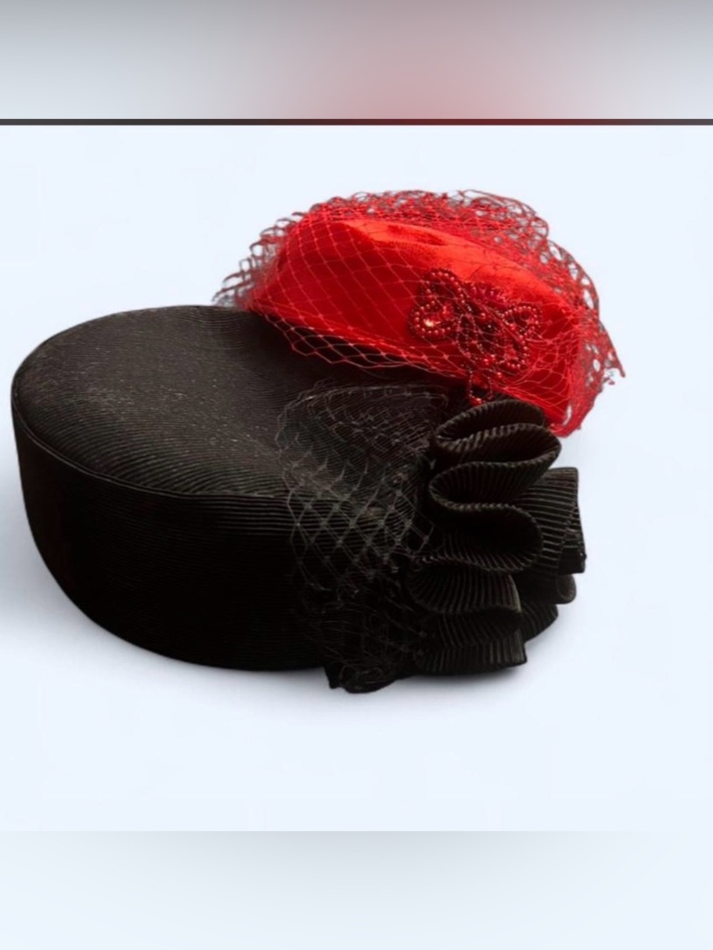 Black and Red Veiled Pillbox Hat - Women's Fashion Accessory
